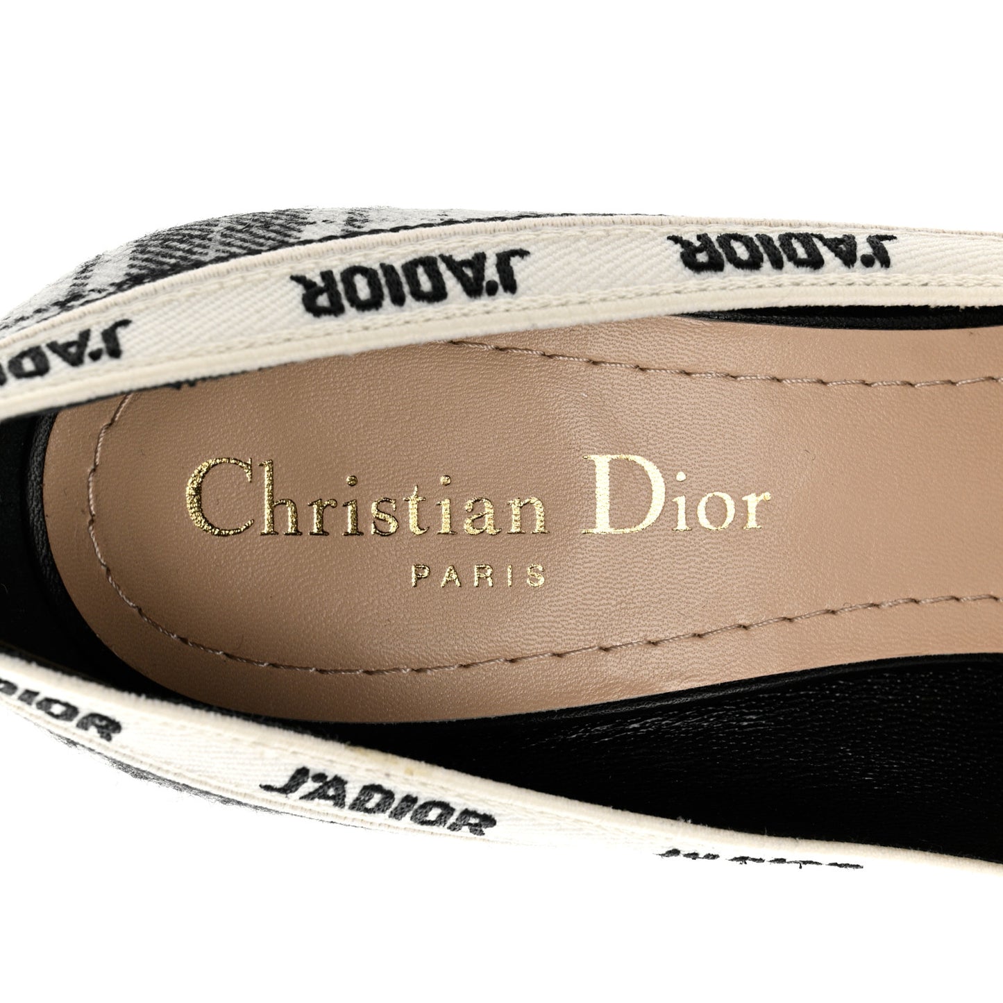 Canvas Ribbon Tartan Print Embroidered J'Adior 100mm Pumps 36 Black Off White