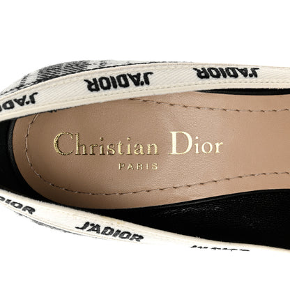 Christian Dior Canvas Ribbon Tartan Print Embroidered J'Adior 100mm Pumps 36 Black Off White 6 of 9