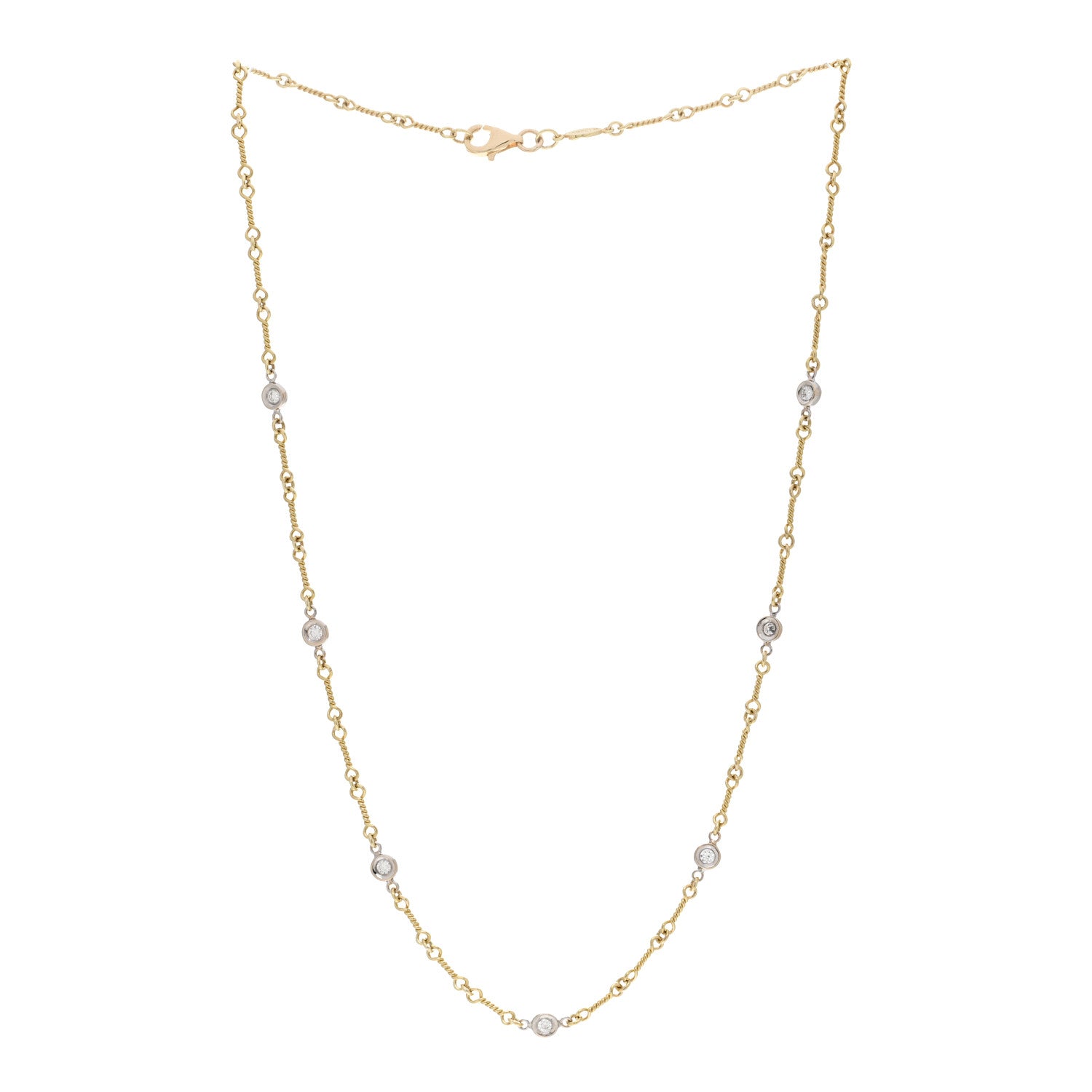 Roberto Coin 18K Yellow White Gold Diamond By the Inch Seven Station Dog Bone Necklace 3 of 5