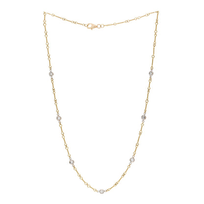 Roberto Coin 18K Yellow White Gold Diamond By the Inch Seven Station Dog Bone Necklace 3 of 5