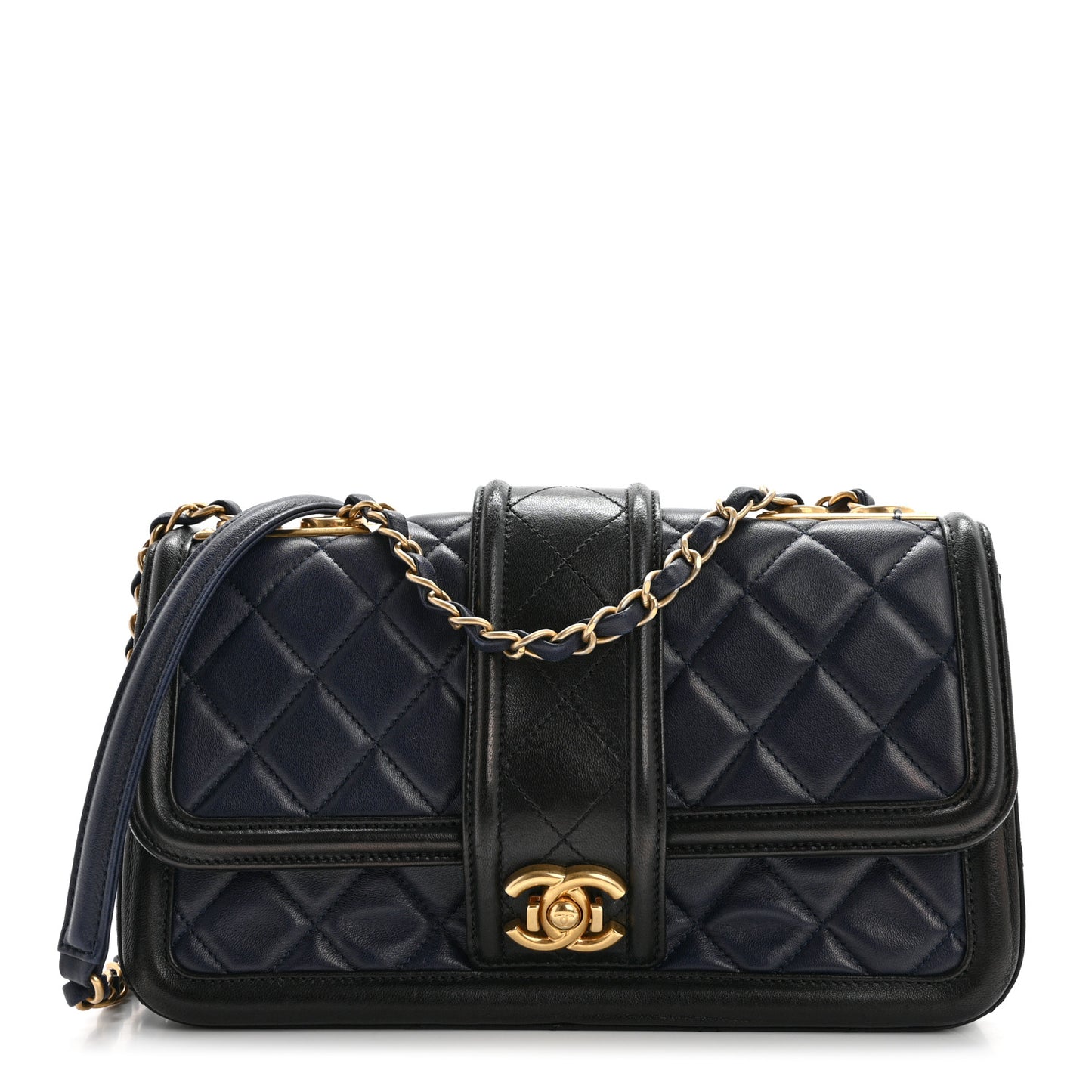 Lambskin Quilted Medium Elegant CC Flap Navy Black