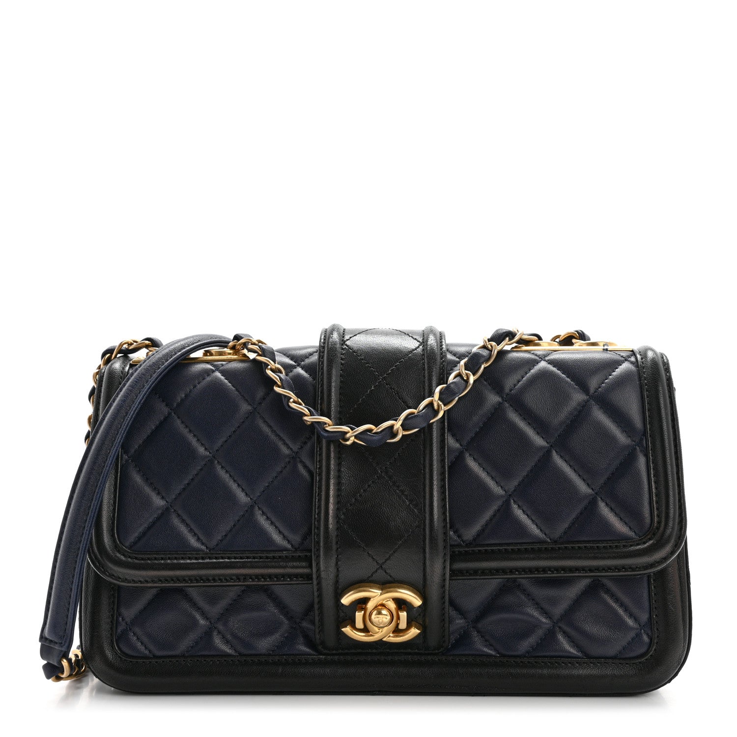 Chanel Lambskin Quilted Medium Elegant CC Flap Navy Black 1 of 11