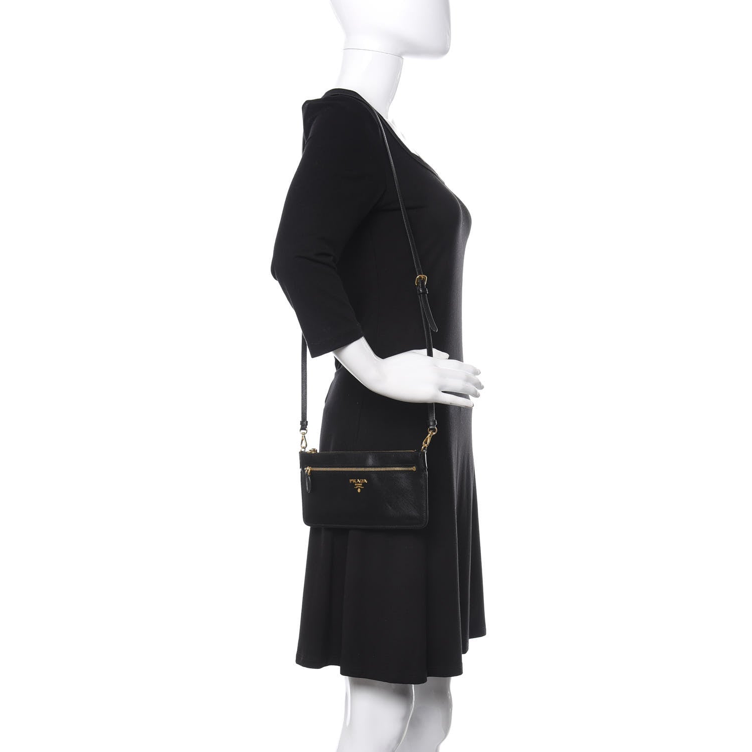 Prada Saffiano Crossbody Wallet Black 2 of 12