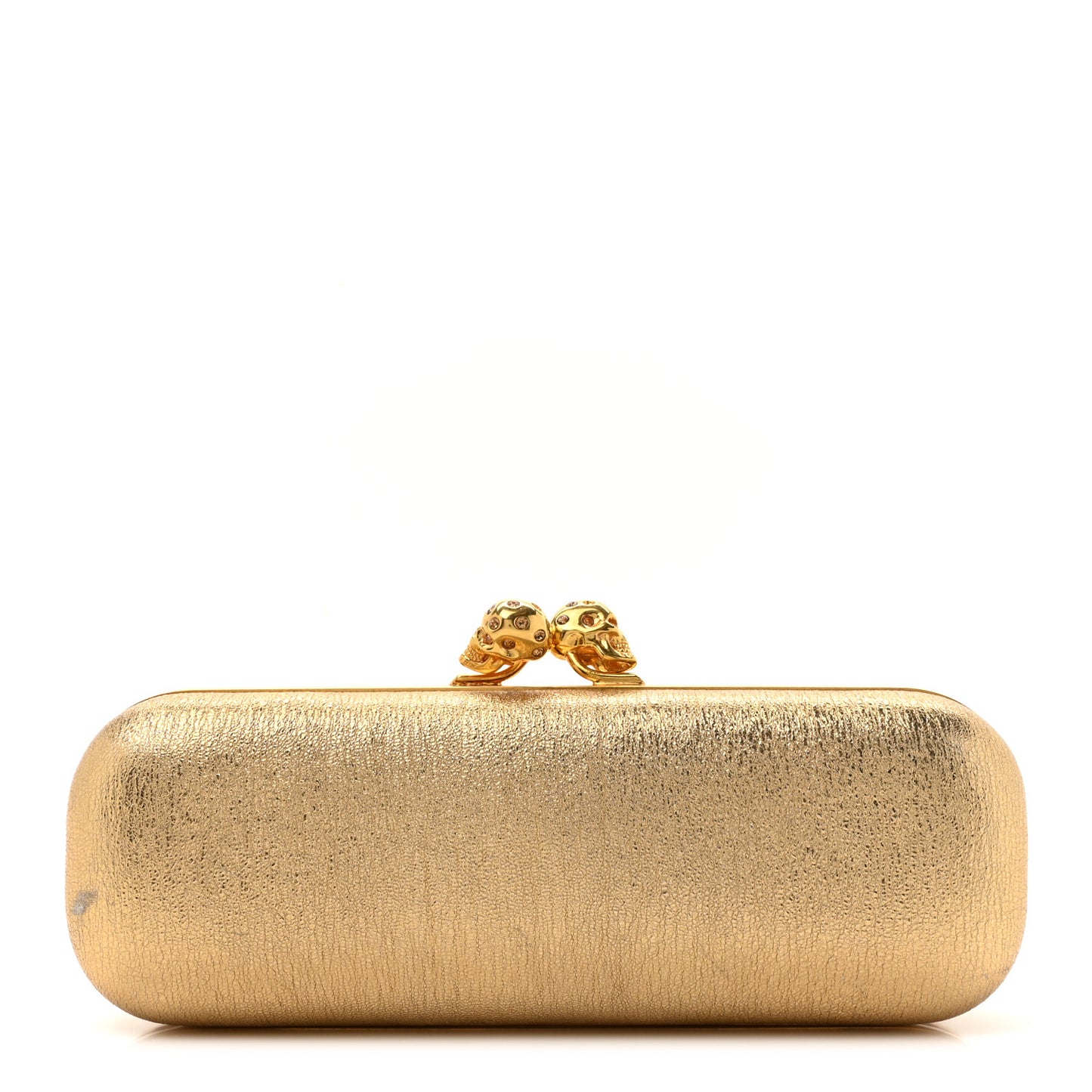 Nappa Metallic Twin Skull Box Clutch Gold