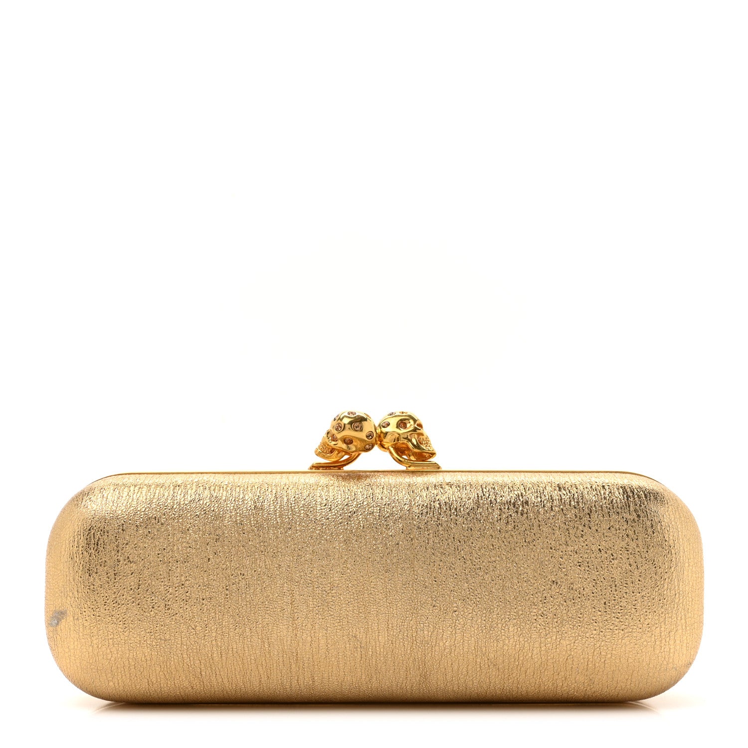 Alexander McQueen Nappa Metallic Twin Skull Box Clutch Gold 1 of 11