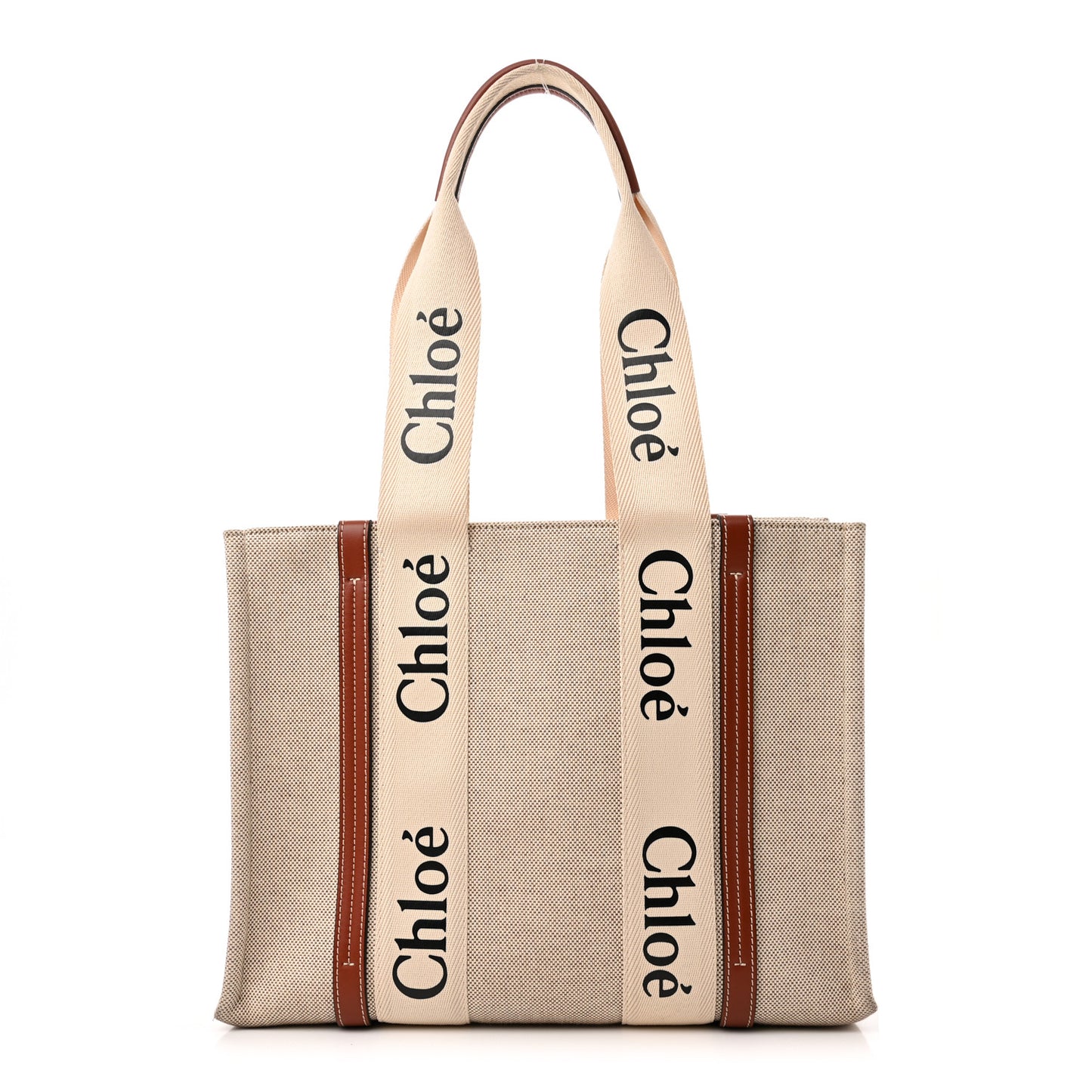 Cotton Calfskin Medium Woody Ribbon Tote White Brown