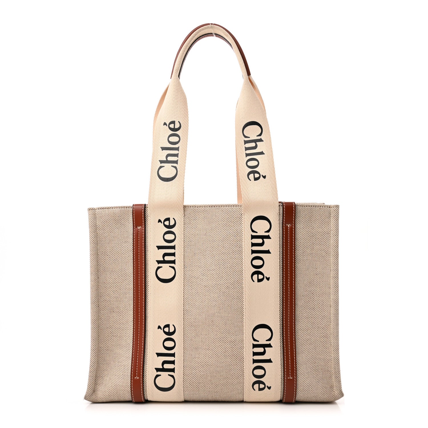 Chloe Cotton Calfskin Medium Woody Ribbon Tote White Brown 1 of 12