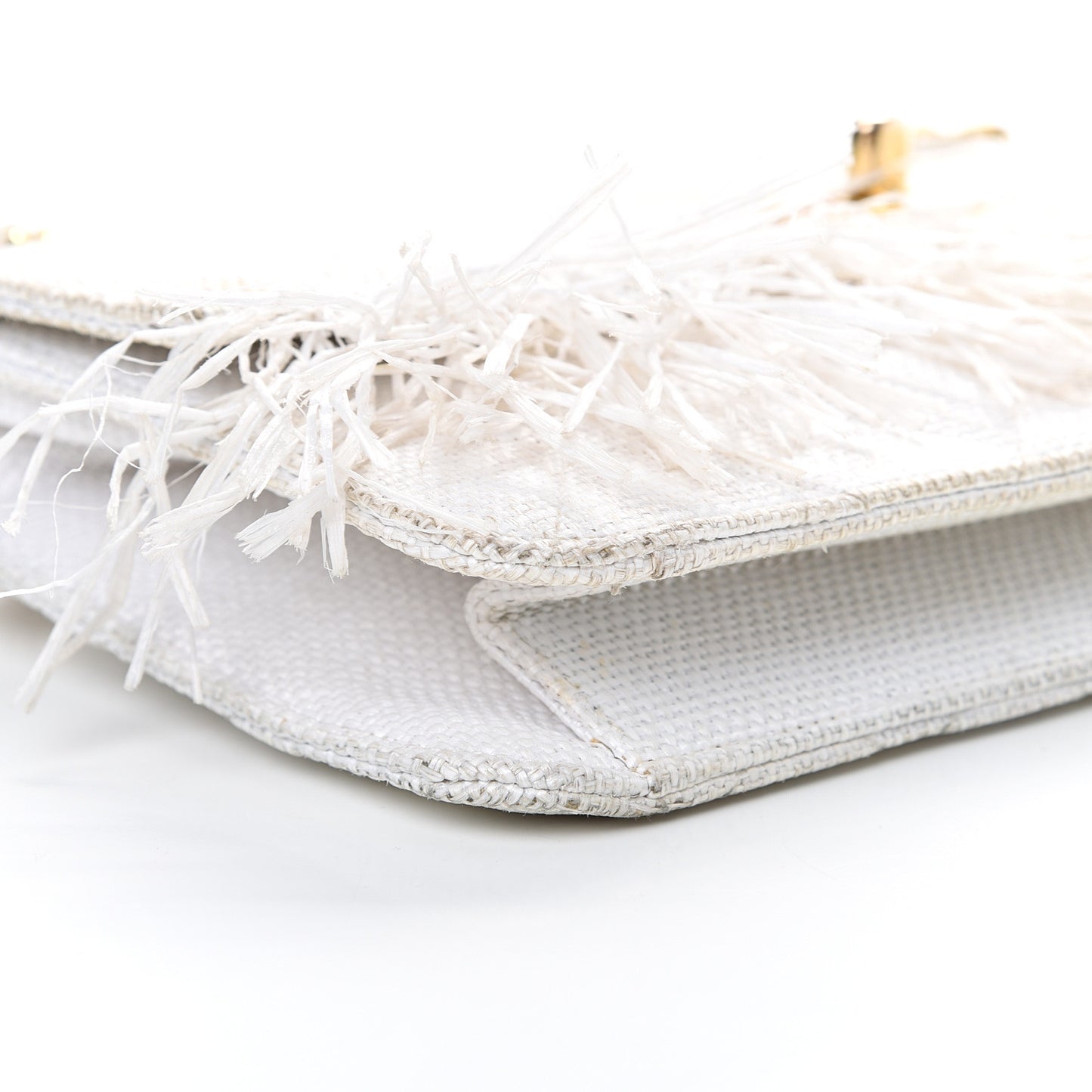 Woven Raffia Quilted CC Fringe Flap White