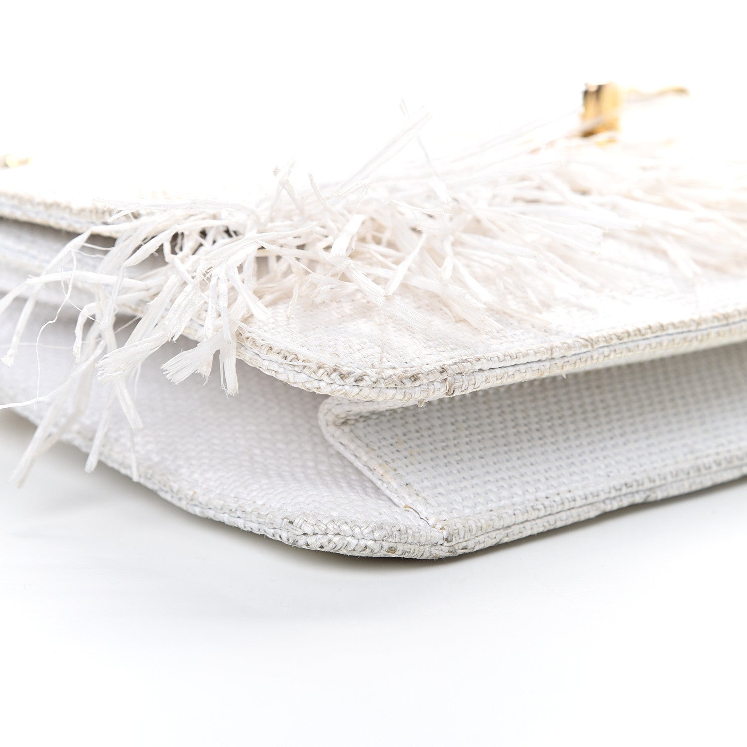 Chanel Woven Raffia Quilted CC Fringe Flap White 12 of 20