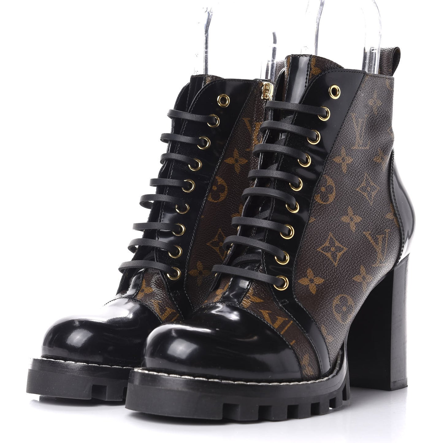 Patent Calfskin Monogram Star Trail Ankle Boots 40 Black