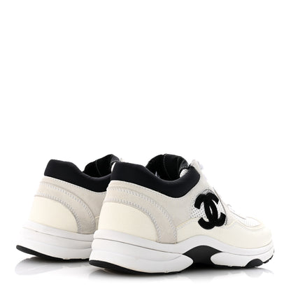 Chanel Mesh Suede Calfskin Grained Calfskin Womens CC Sneakers 37.5 White Black 5 of 10