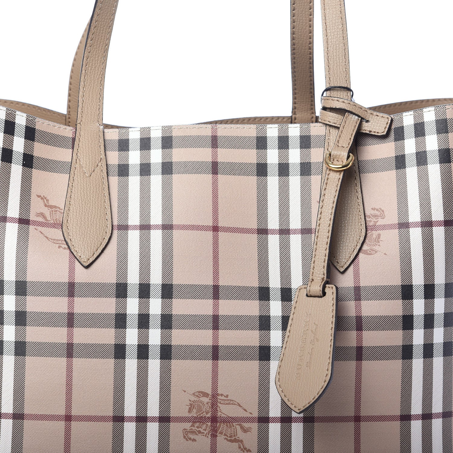 Burberry Grainy Calfskin Haymarket Check Medium Reversible Tote Camel 14 of 14