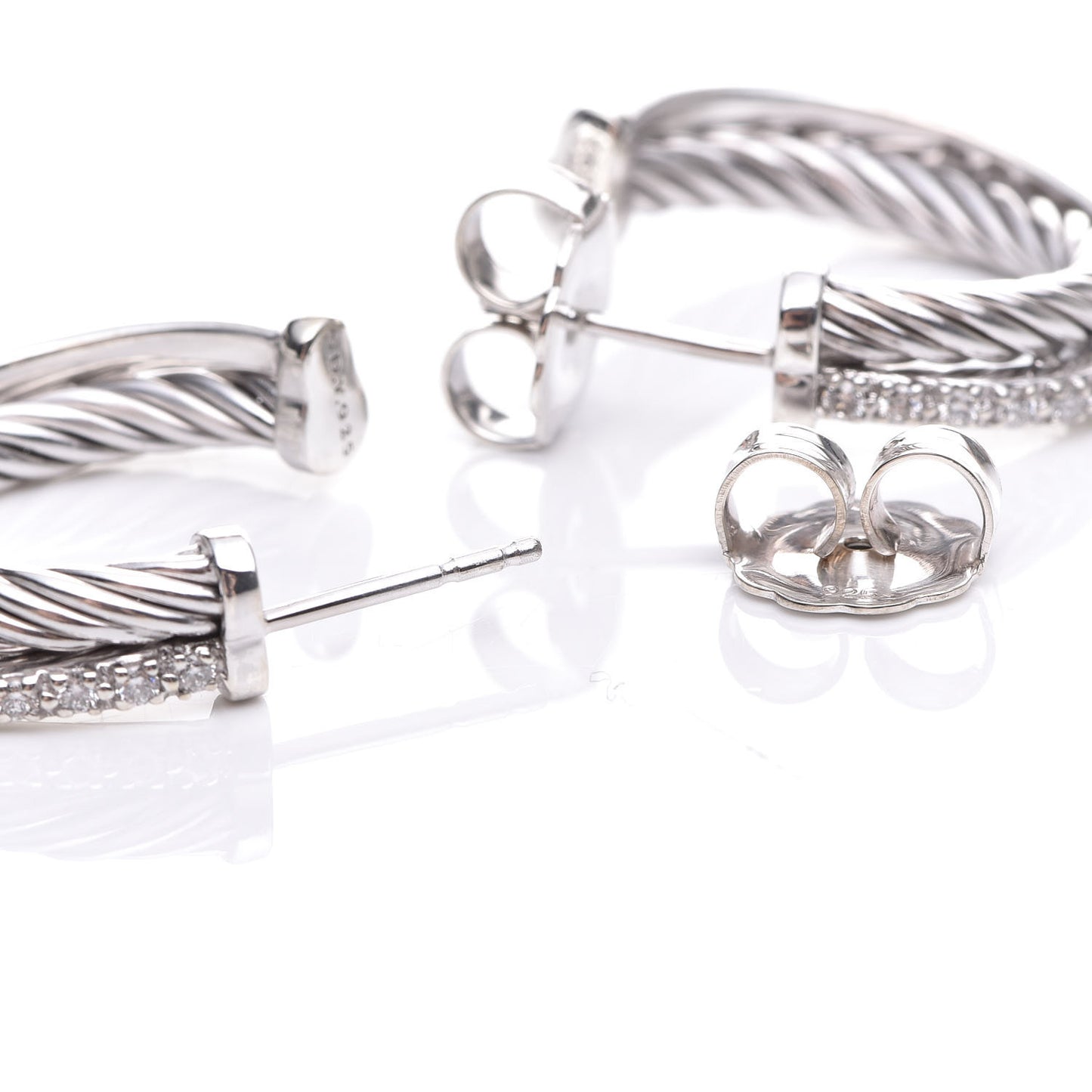 Sterling Silver Diamond 23mm Small Crossover Hoop Earrings