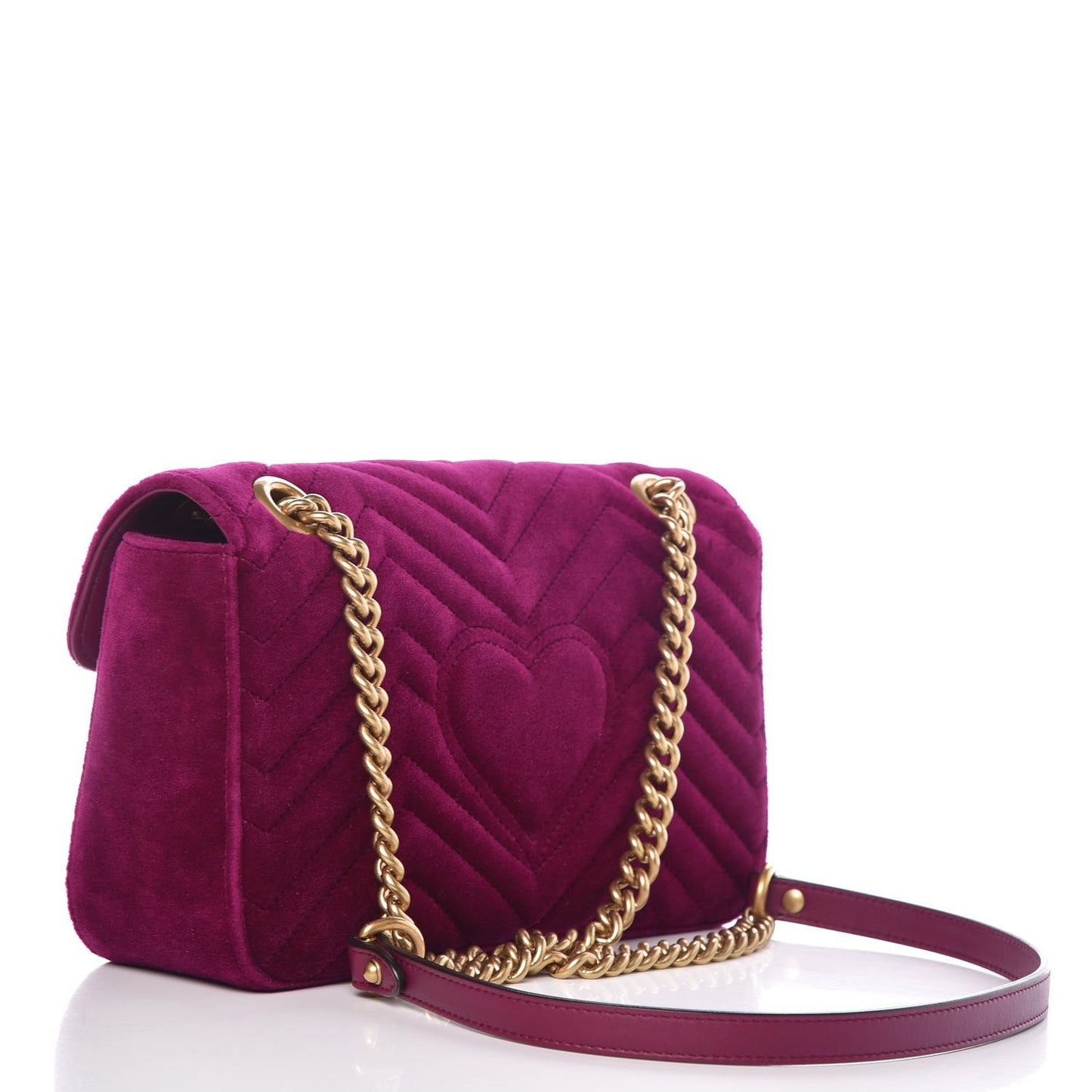 Velvet Matelasse Small GG Marmont Shoulder Bag Fuchsia Violet Cyclamen