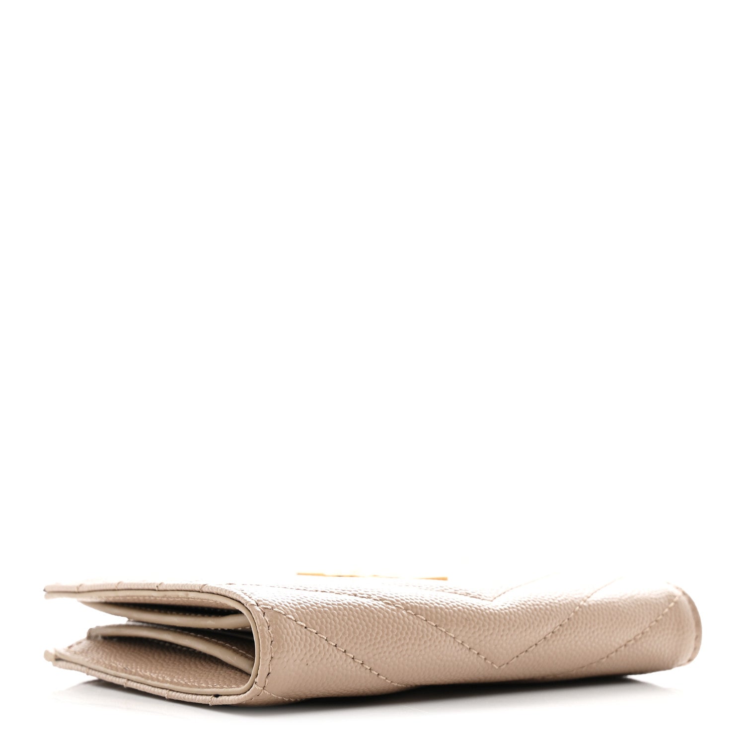 Saint Laurent Grain De Poudre Matelasse Chevron Monogram Zipped Two-Part Wallet Dark Beige 4 of 10
