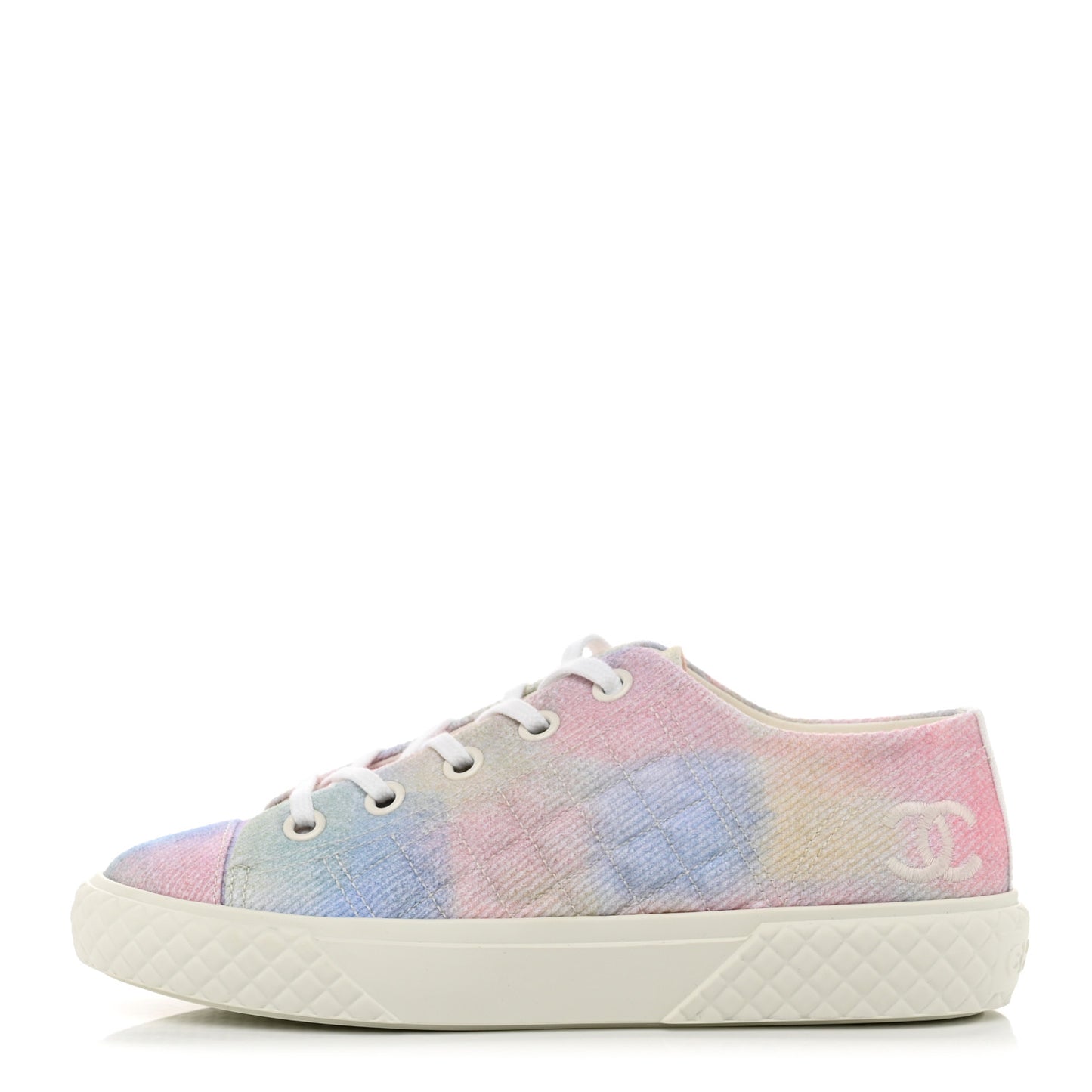 Printed Fabric Quilted Sneakers 36.5 Green Pink Blue