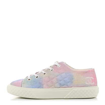 Chanel Printed Fabric Quilted Sneakers 36.5 Green Pink Blue 1 of 9