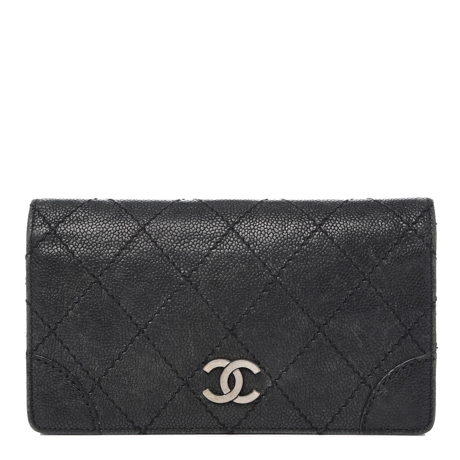 Chanel Distressed Caviar Stitched Outdoor Yen Wallet Black 1 of 13
