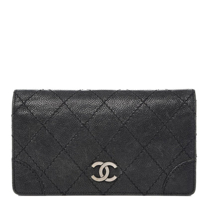 Chanel Distressed Caviar Stitched Outdoor Yen Wallet Black 1 of 13