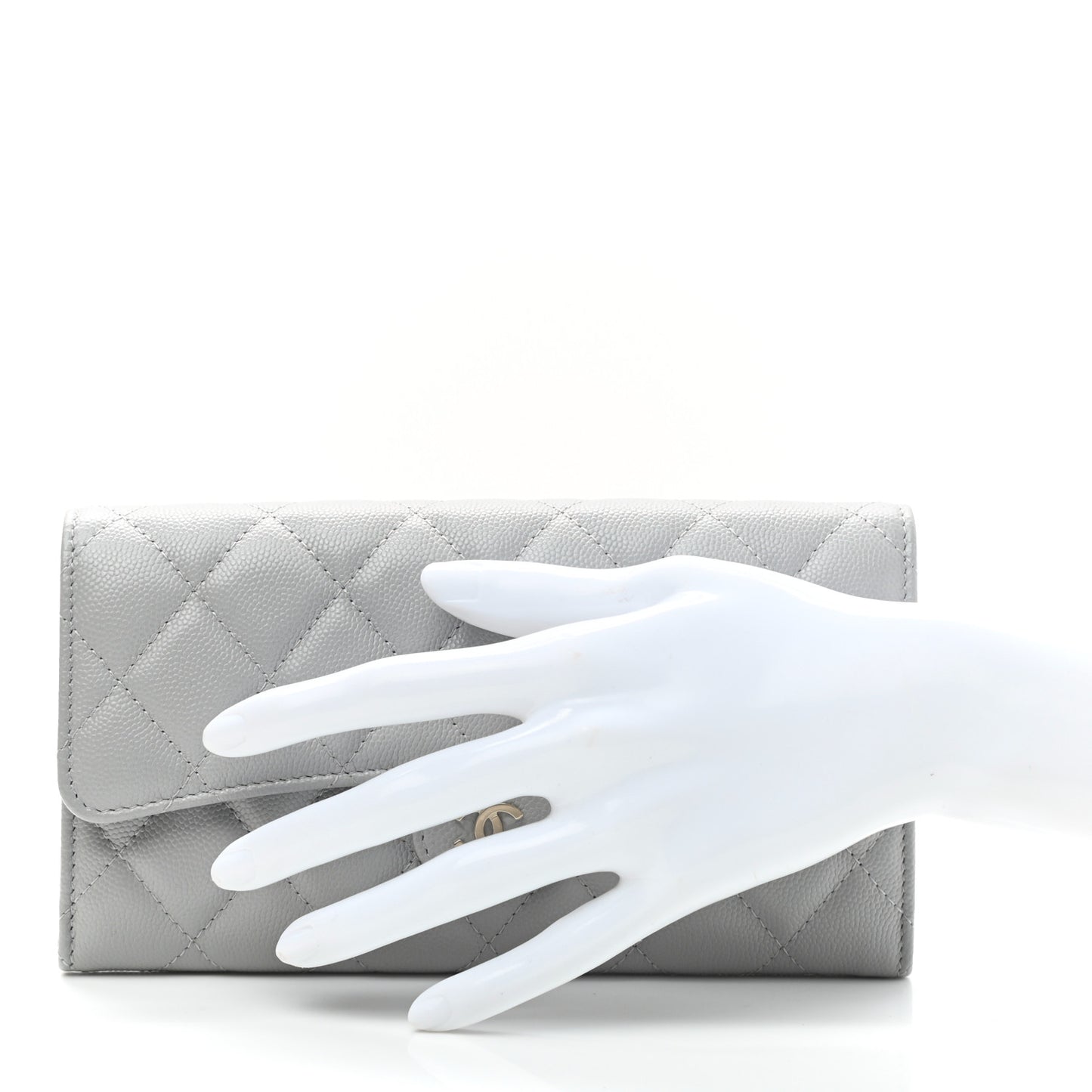 Caviar Quilted Large Flap Wallet Grey