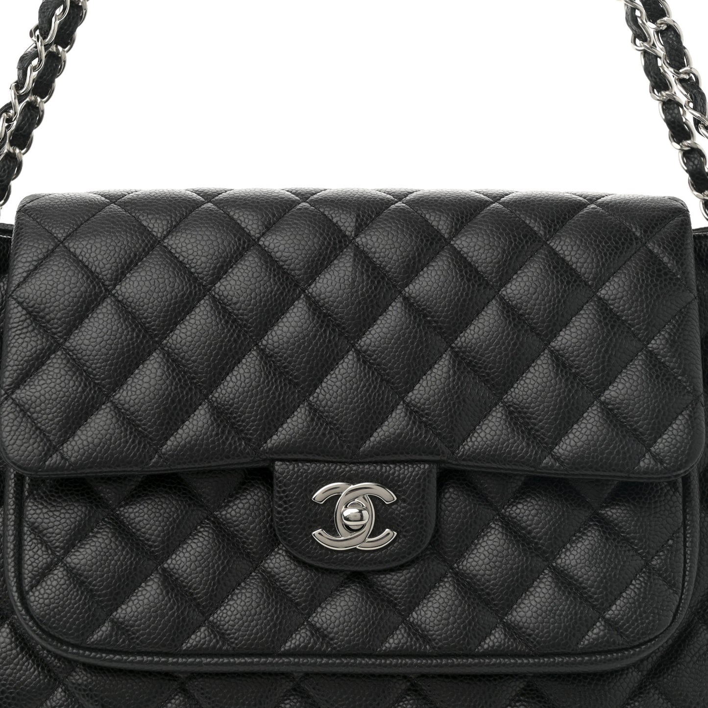 Caviar Quilted Flap Tote Black