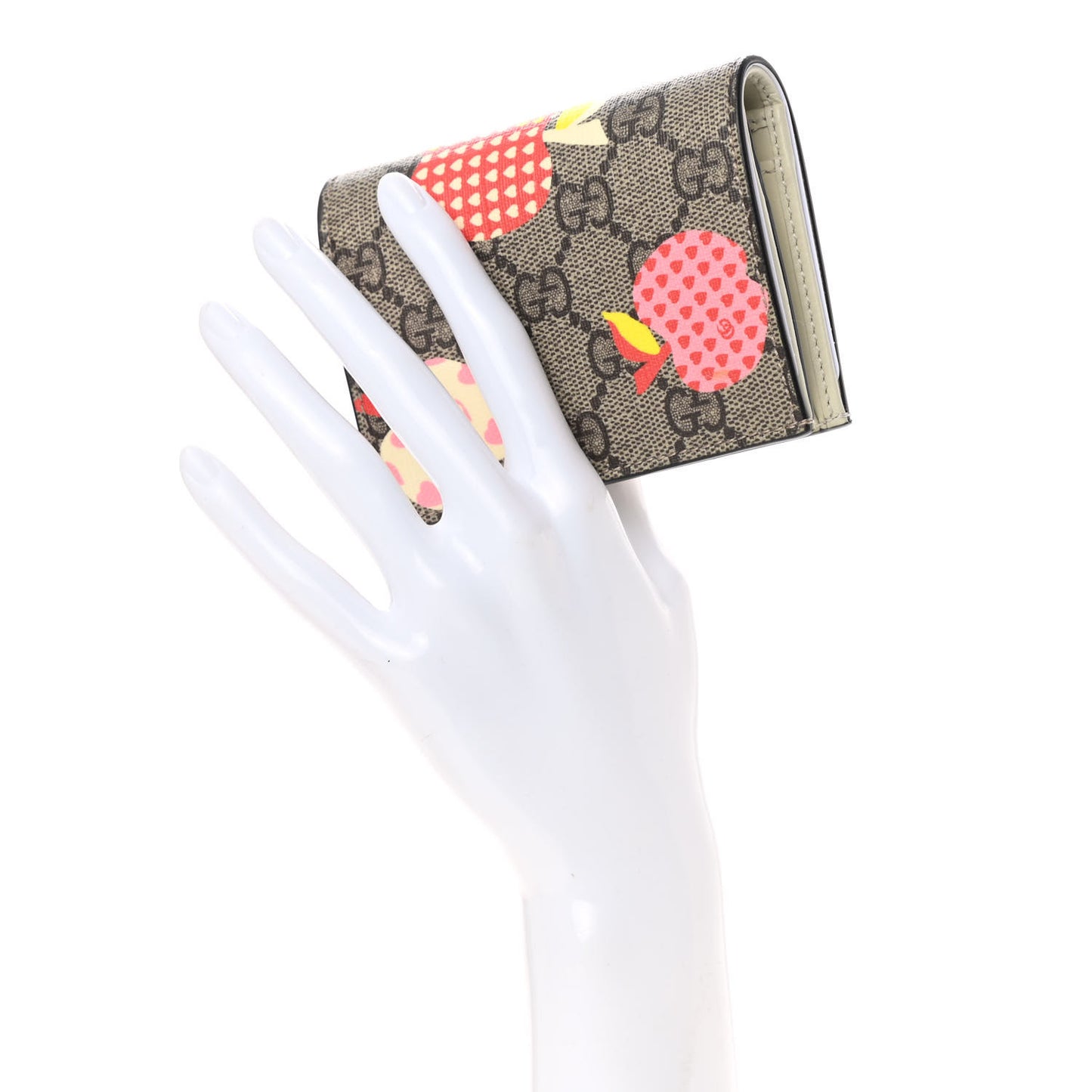 GG Supreme Monogram Les Pommes Card Case Wallet Beige Multicolor Mystic White
