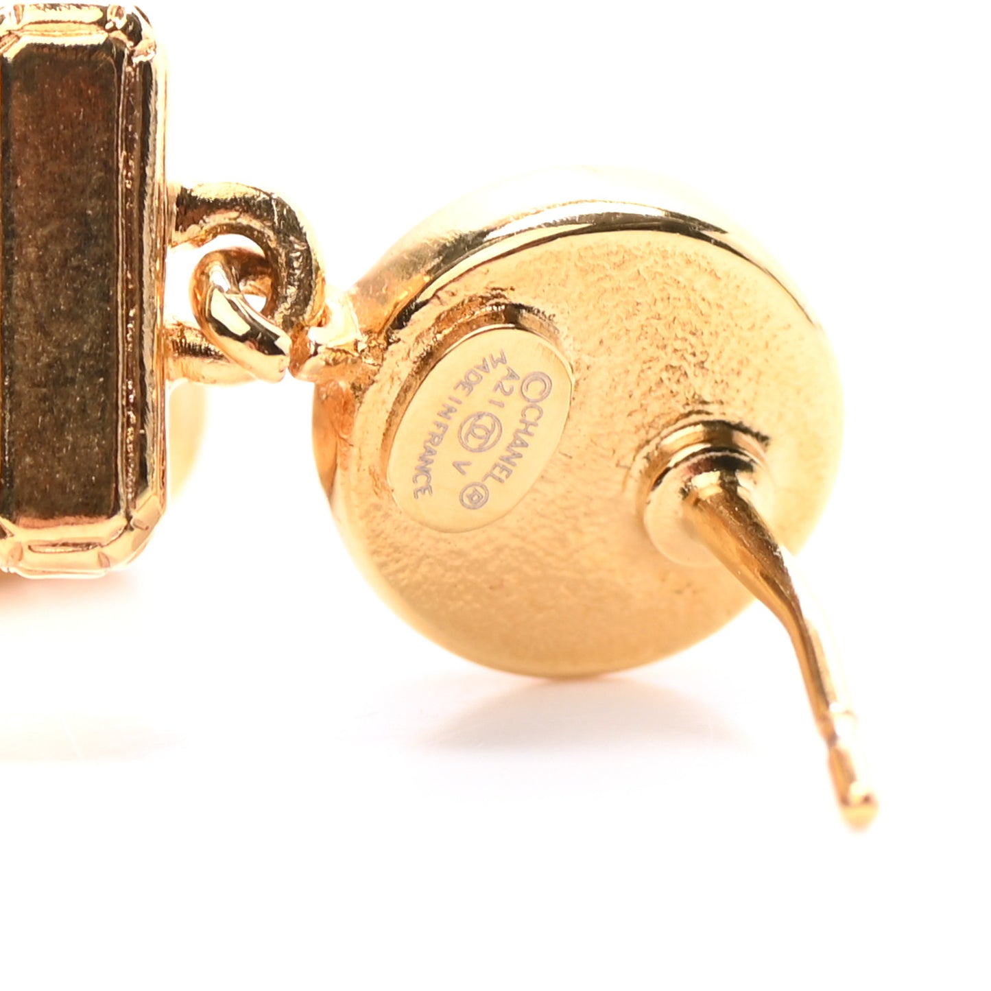 Crystal Pearl CC Perfume Bottle Drop Earrings Gold