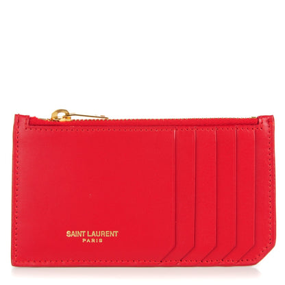 Saint Laurent Calfskin 5 Fragments Zip Pouch Card Holder New Red 1 of 8