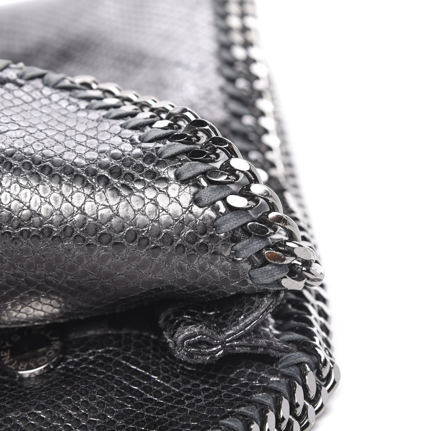 Metallic Snake Print Small Falabella Tote Ruthenium