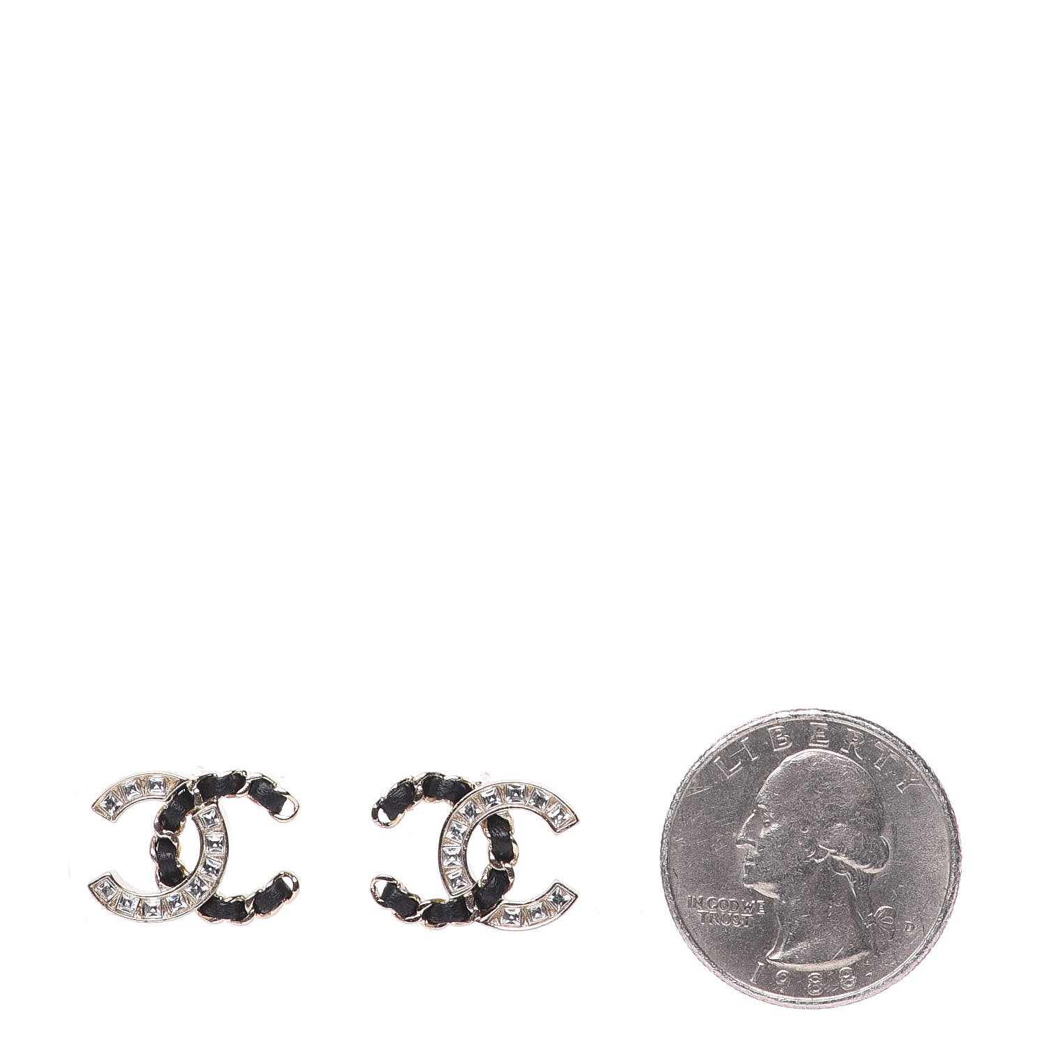 Chanel Crystal Baguette Lambskin Chain CC Vintage Allure Stud Earrings Black Gold 2 of 4
