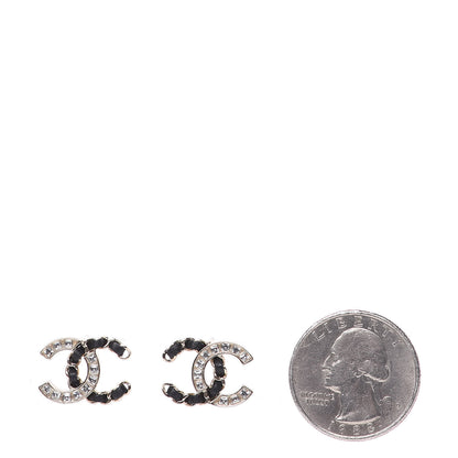 Chanel Crystal Baguette Lambskin Chain CC Vintage Allure Stud Earrings Black Gold 2 of 4