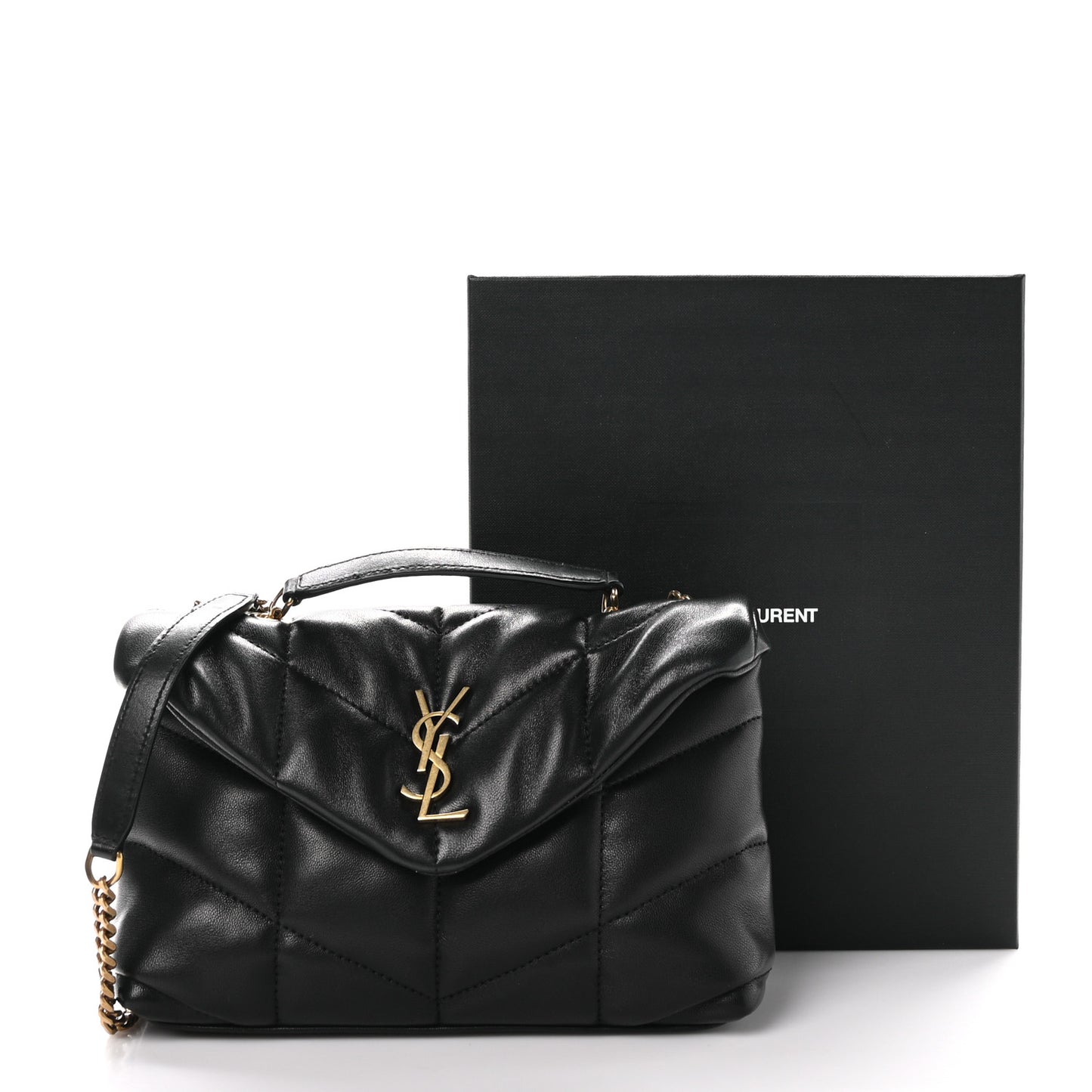 Lambskin Quilted Toy Loulou Puffer Monogram Chain Satchel Black
