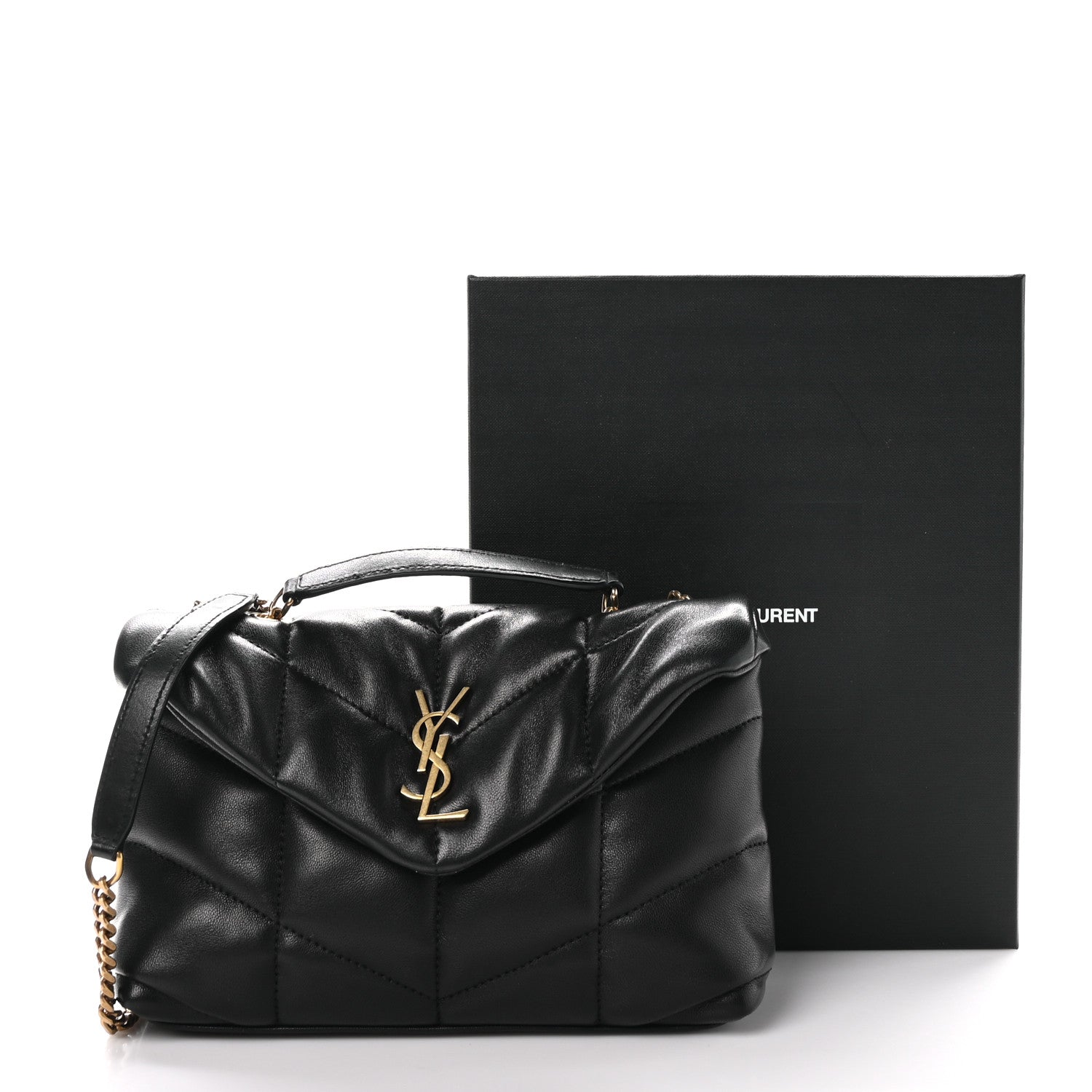 Saint Laurent Lambskin Quilted Toy Loulou Puffer Monogram Chain Satchel Black 11 of 11