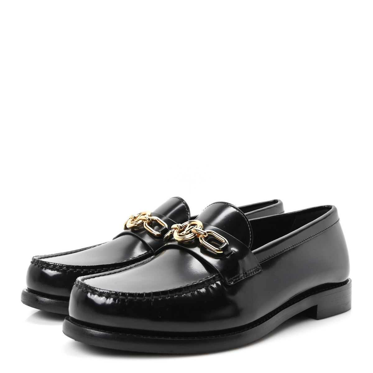 Glazed Calfskin Chess Flat Loafers 36.5 Black