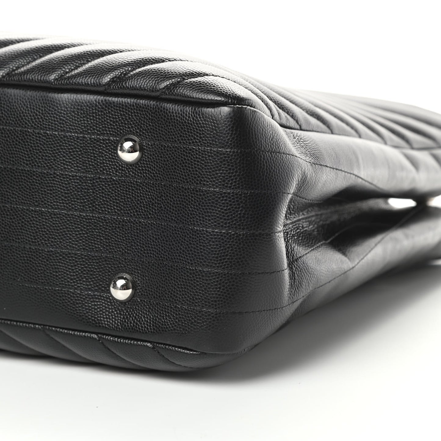 Caviar Chevron Quilted Large Shopping Tote Black