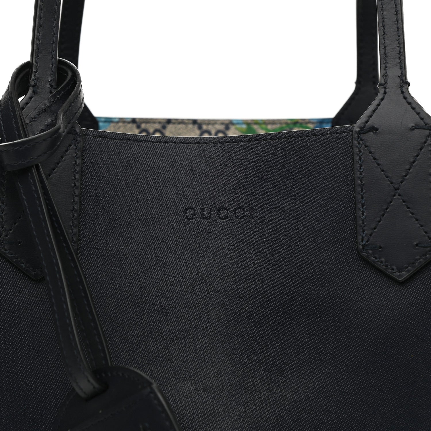 Gucci GG Supreme Monogram Blooms Small Reversible Tote Beige Blue Navy 11 of 15