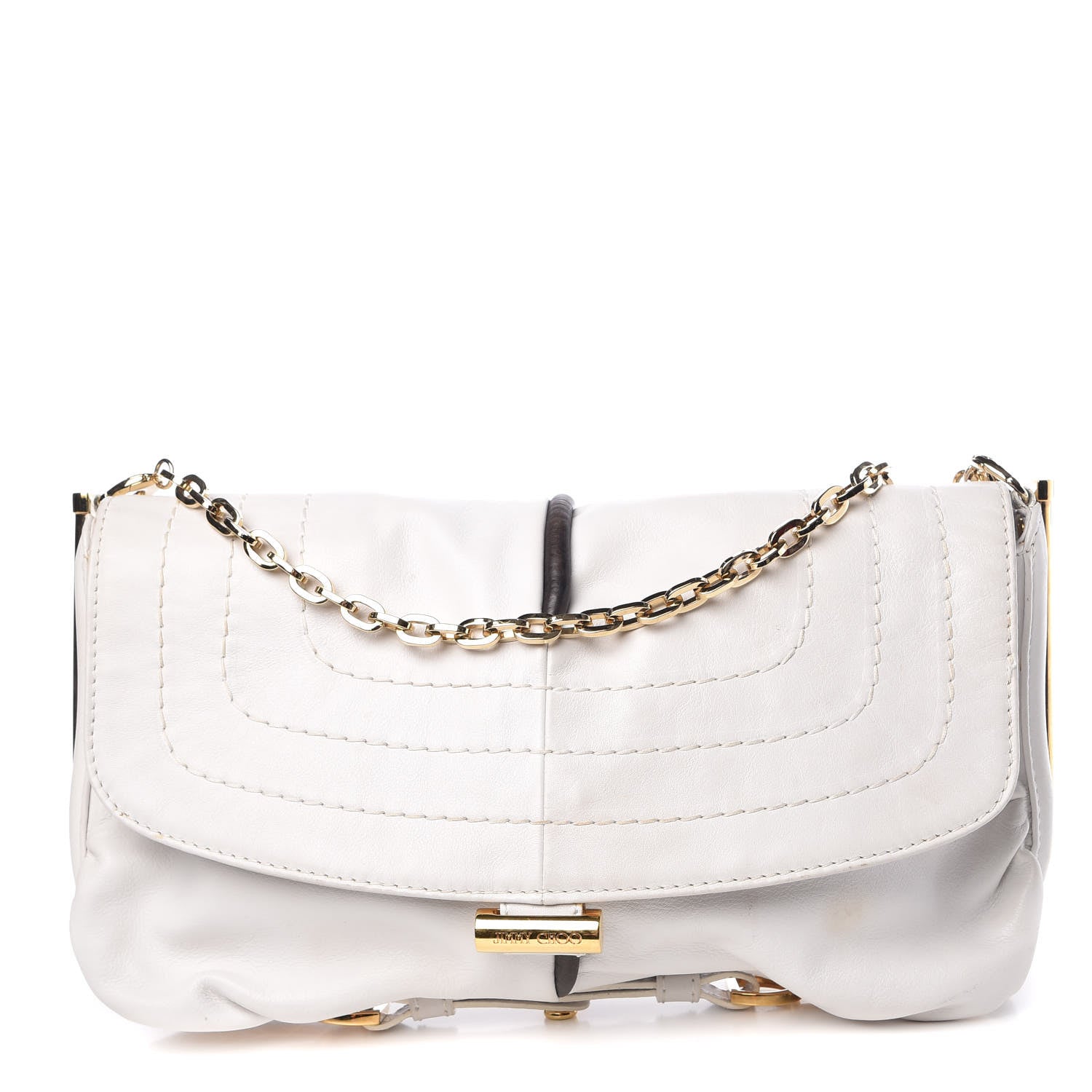Jimmy Choo Calfskin Flap Shoulder Bag White 1 of 15