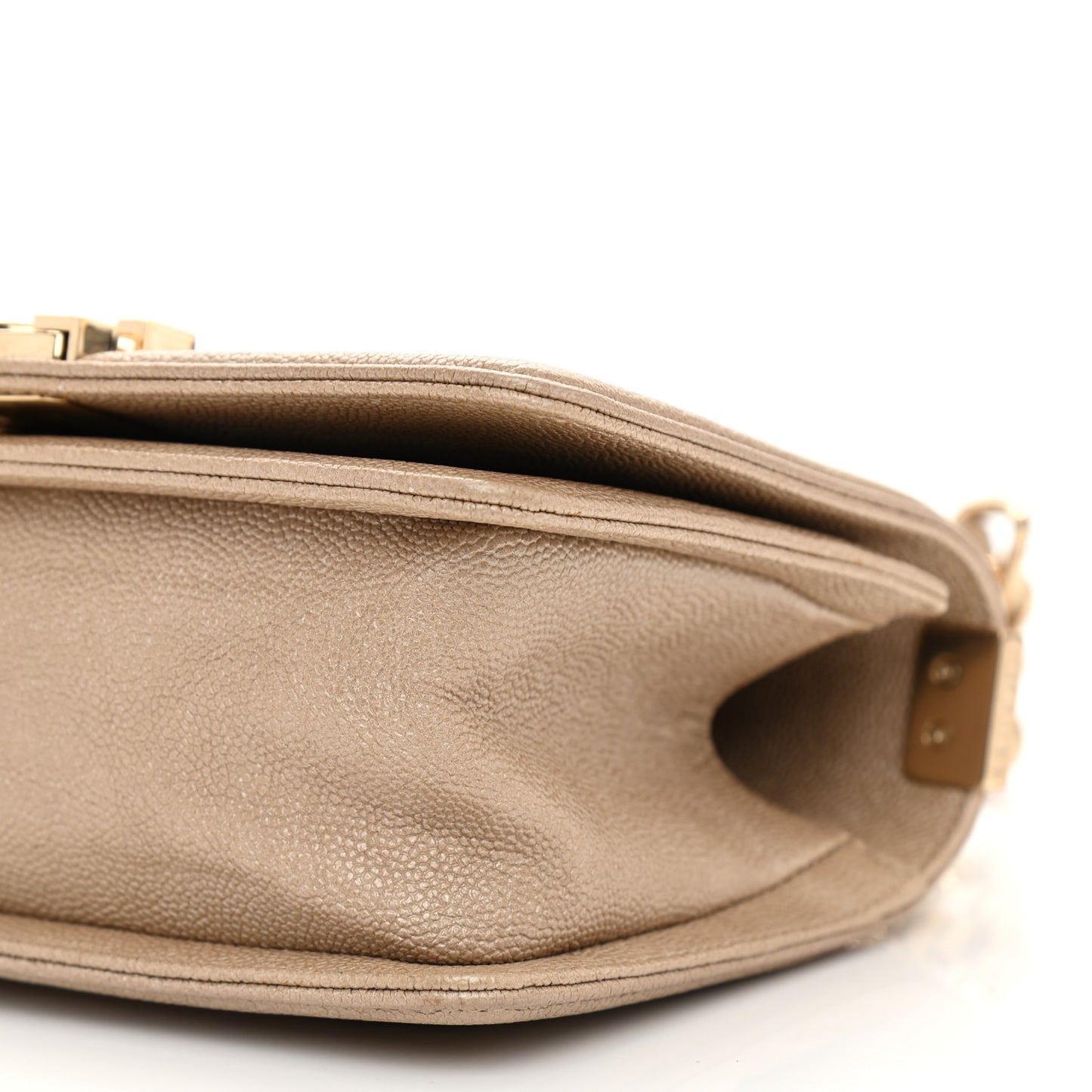 Iridescent Caviar Chevron Quilted Small Boy Flap Beige