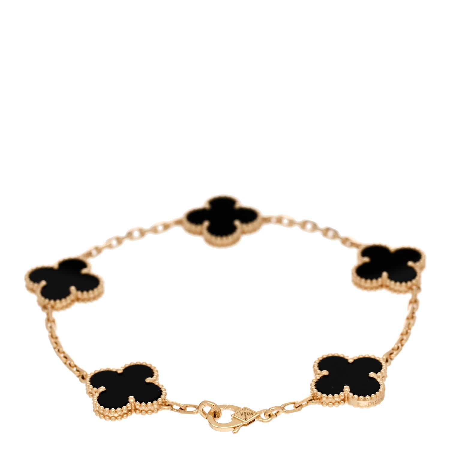 Van Cleef & Arpels 18K Yellow Gold Black Onyx 5 Motifs Vintage Alhambra Bracelet 2 of 5