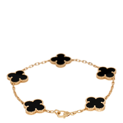 Van Cleef & Arpels 18K Yellow Gold Black Onyx 5 Motifs Vintage Alhambra Bracelet 2 of 5