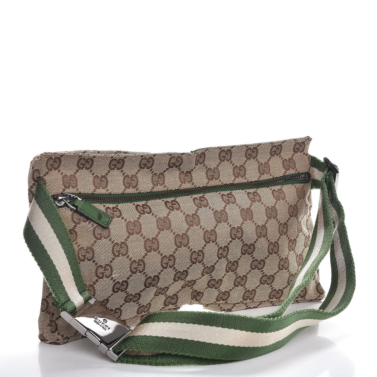 GG Monogram Web Double Pocket Belt Bag Green