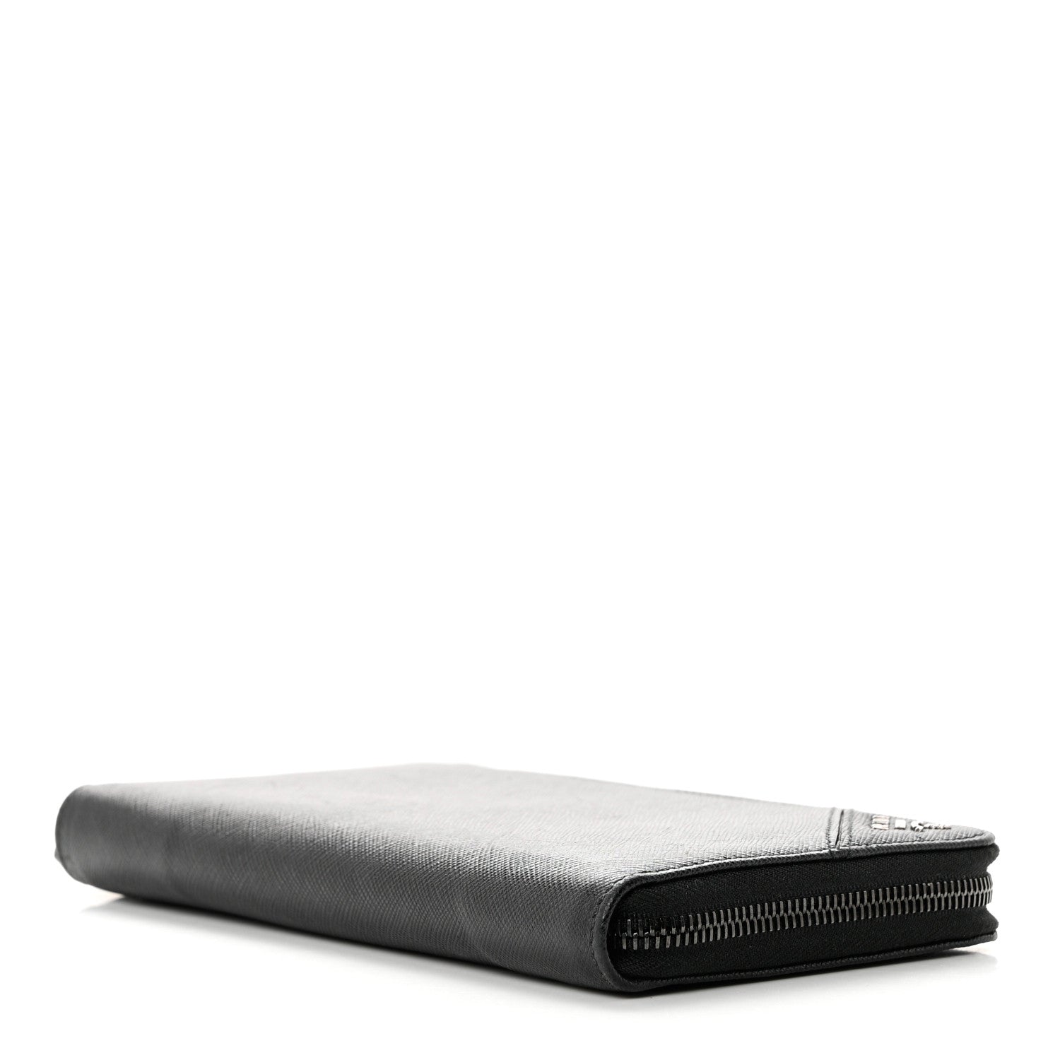 Prada Saffiano Metal Large Zip Around Travel Wallet Black 4 of 10