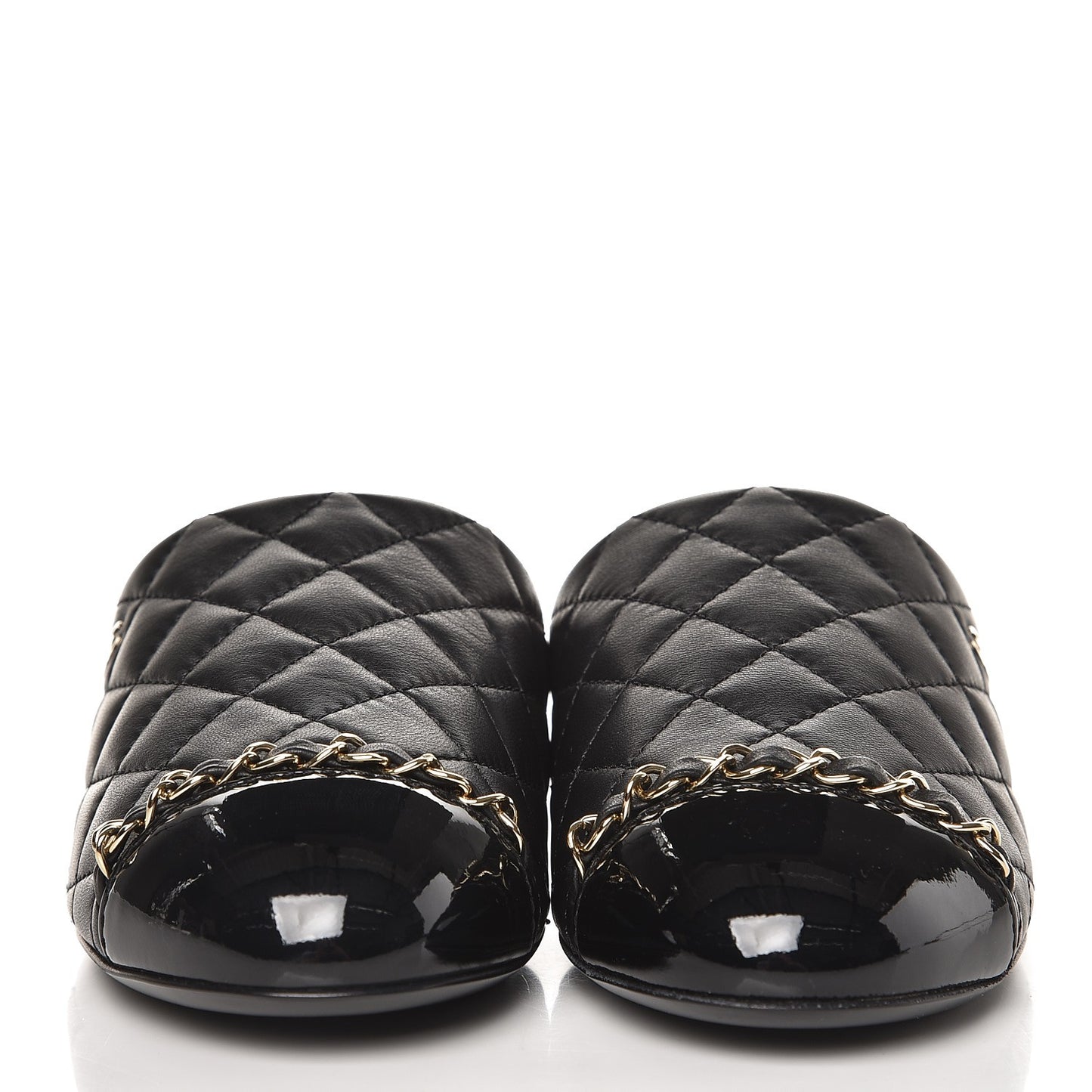 Lambskin Quilted Chain Mules 35 Black