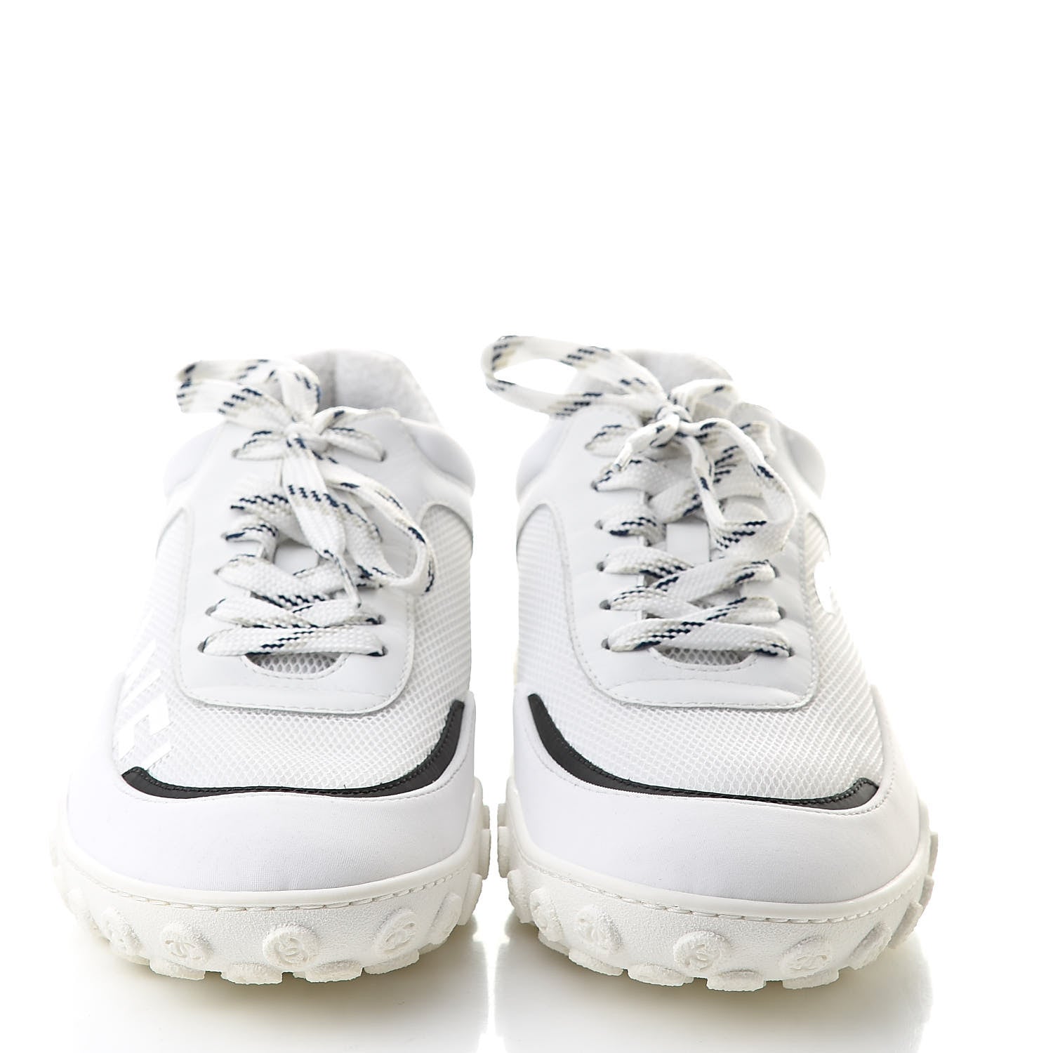 Chanel Calfskin Mesh Lycra Womens Logo Sneakers 38.5 White 2 of 8