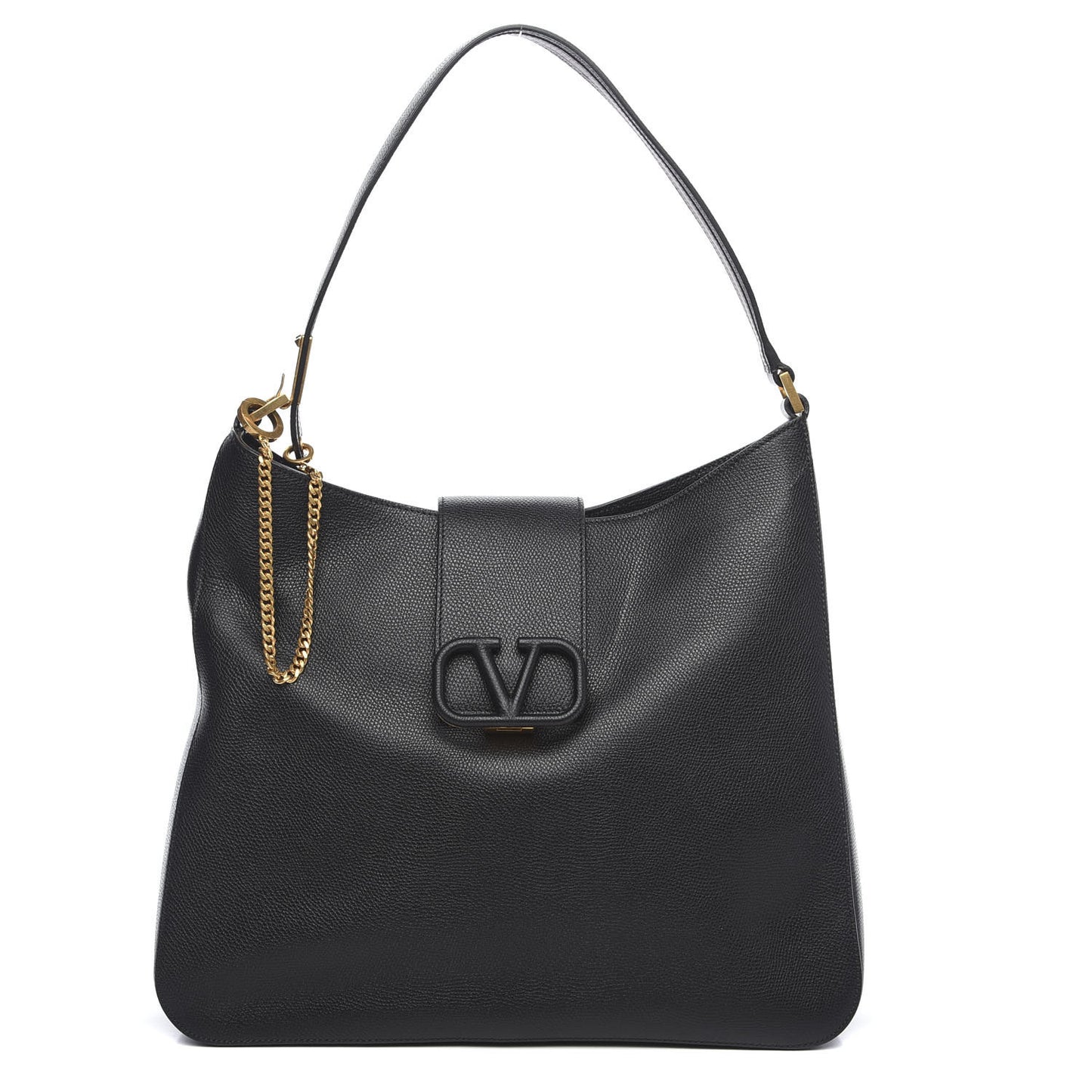 Grainy Calfskin VSling Hobo Bag Black