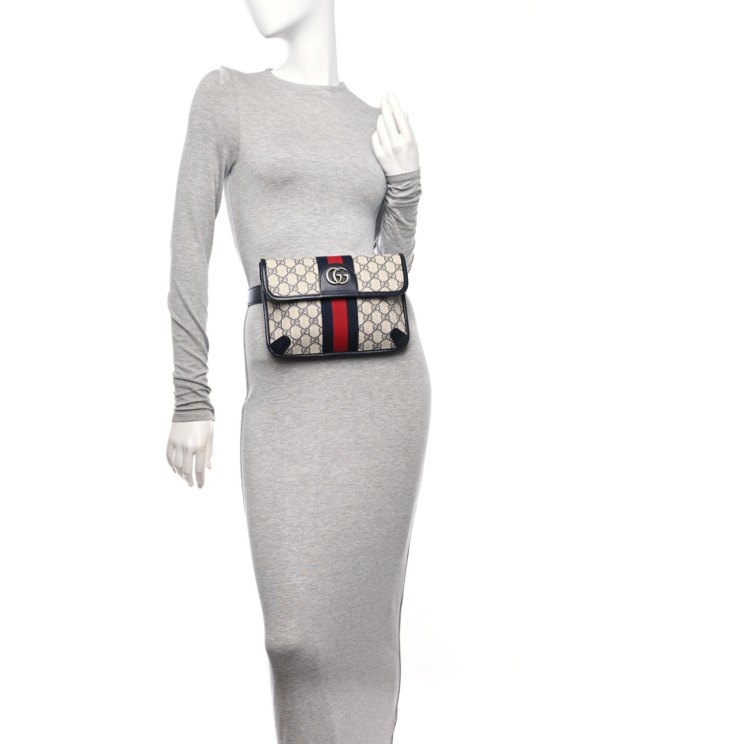 Gucci GG Supreme Monogram Web Small Ophidia Belt Bag 120 48 Beige Navy 2 of 10