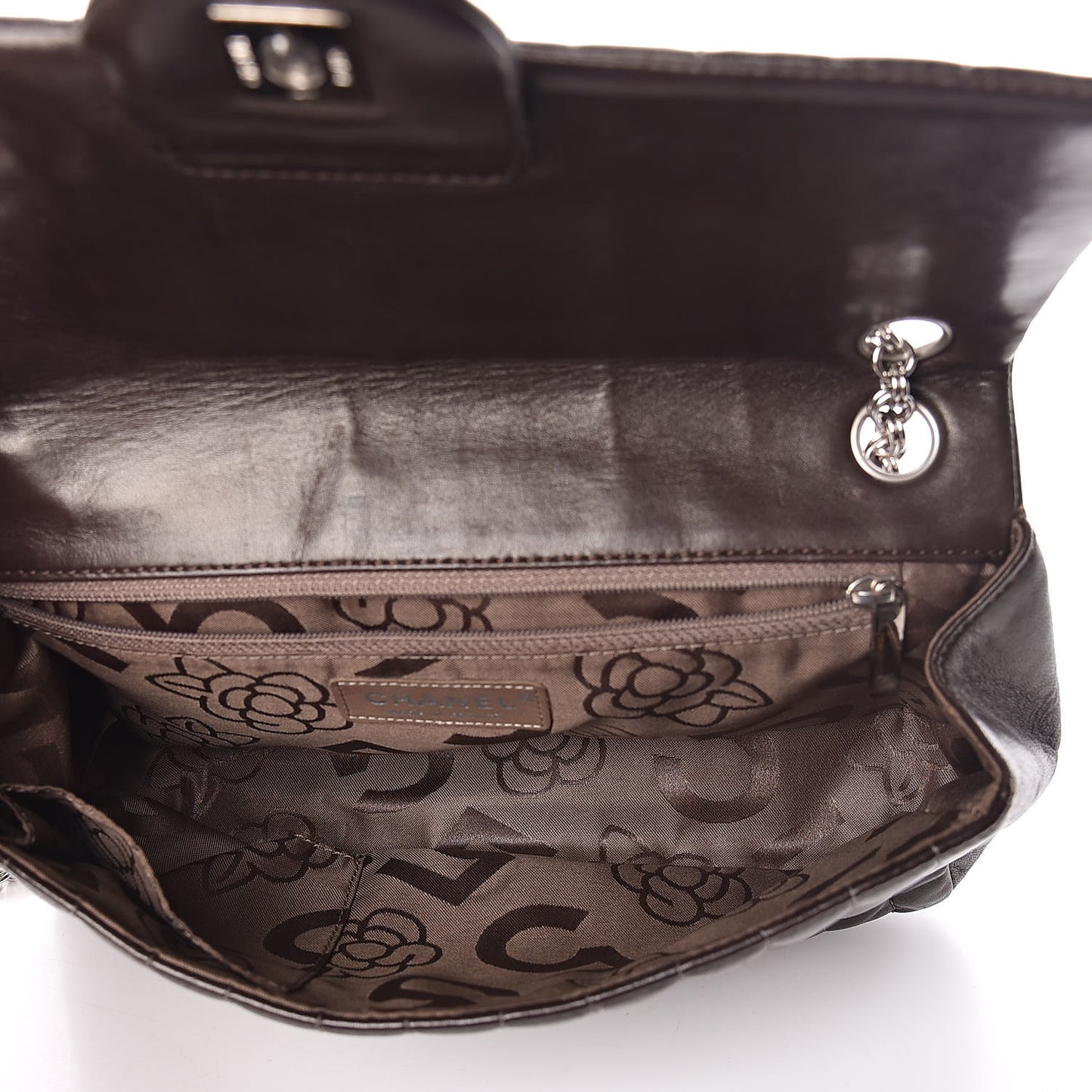 Lambskin Vertical Quilted Medium Single Flap Brown