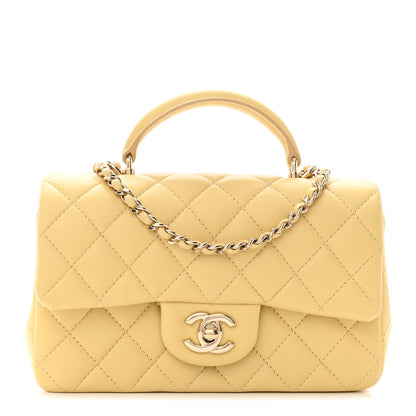 Chanel Lambskin Quilted Mini Top Handle Rectangular Flap Yellow 1 of 12