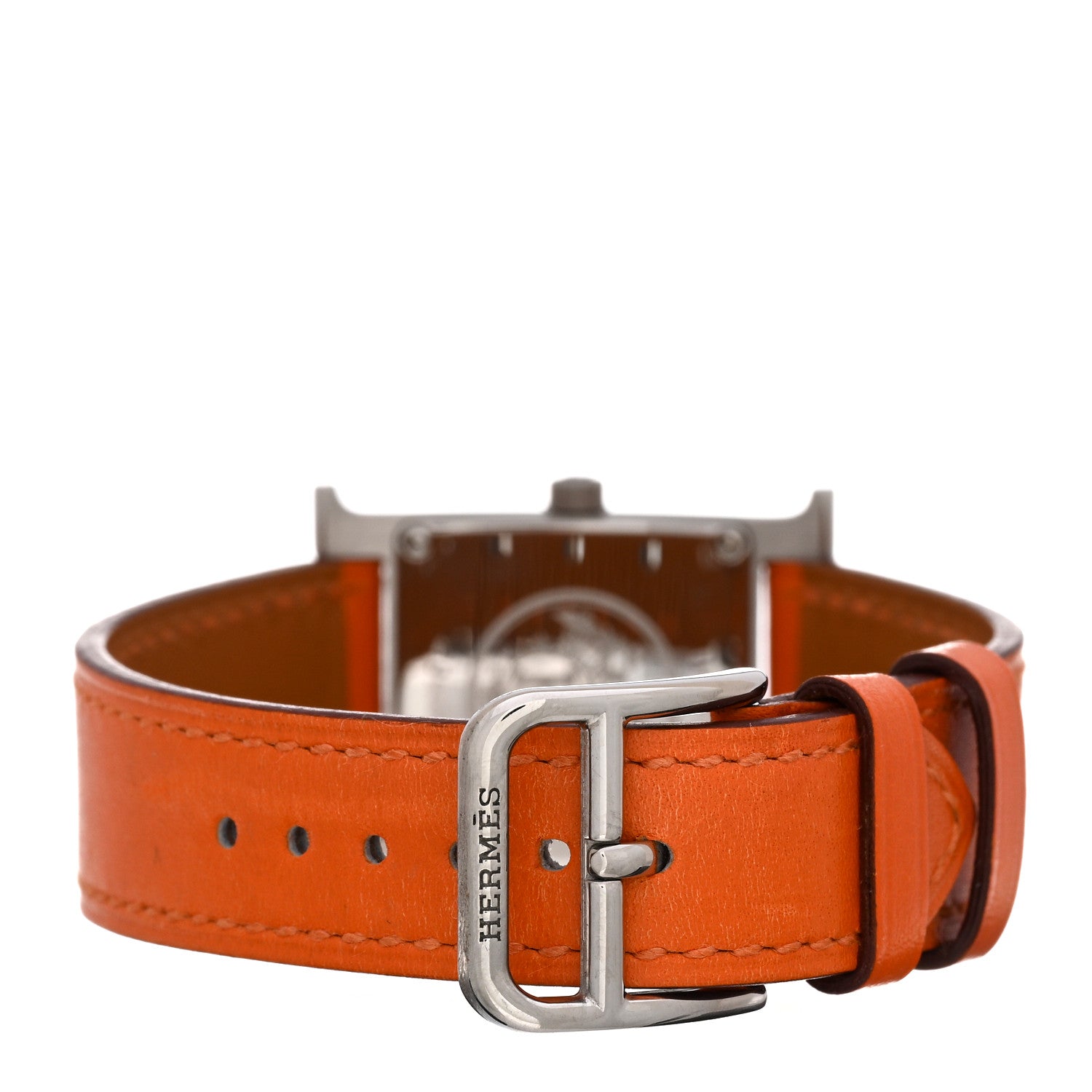 Hermes Stainless Steel Swift 21mm Heure H Hour Quartz Watch Orange 3 of 5
