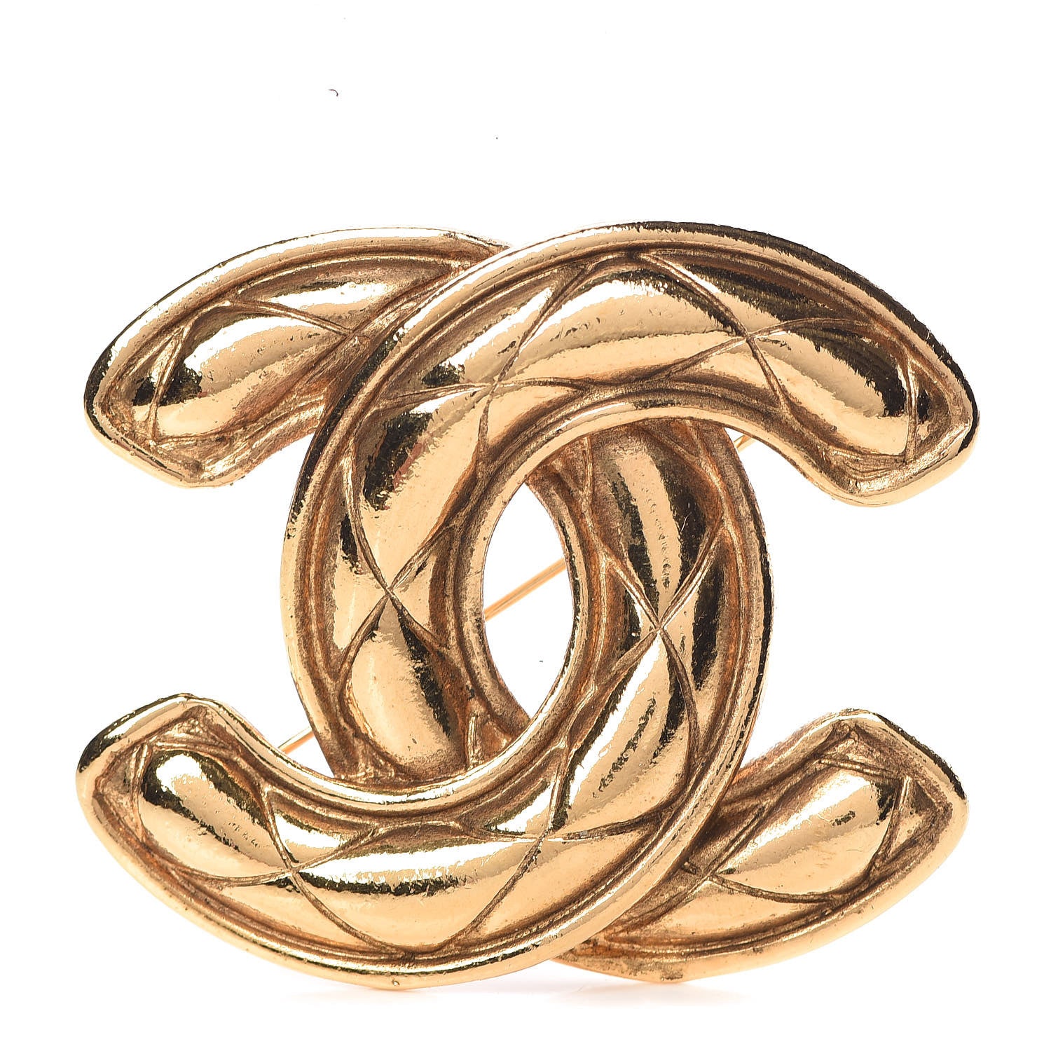 Chanel Metal Quilted Large CC Brooch Gold 1 of 5